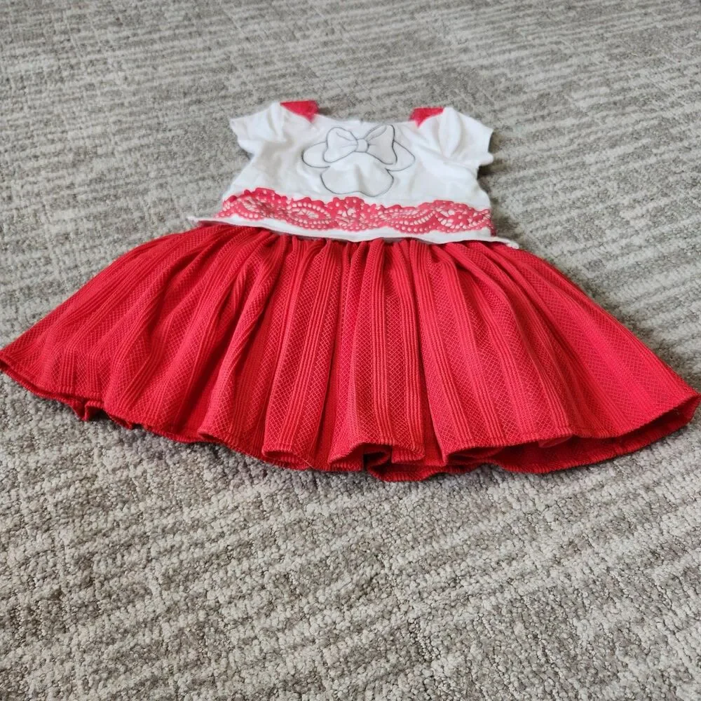 Minnie Mouse girl's short sleeve lace tulle dress red white size 2T